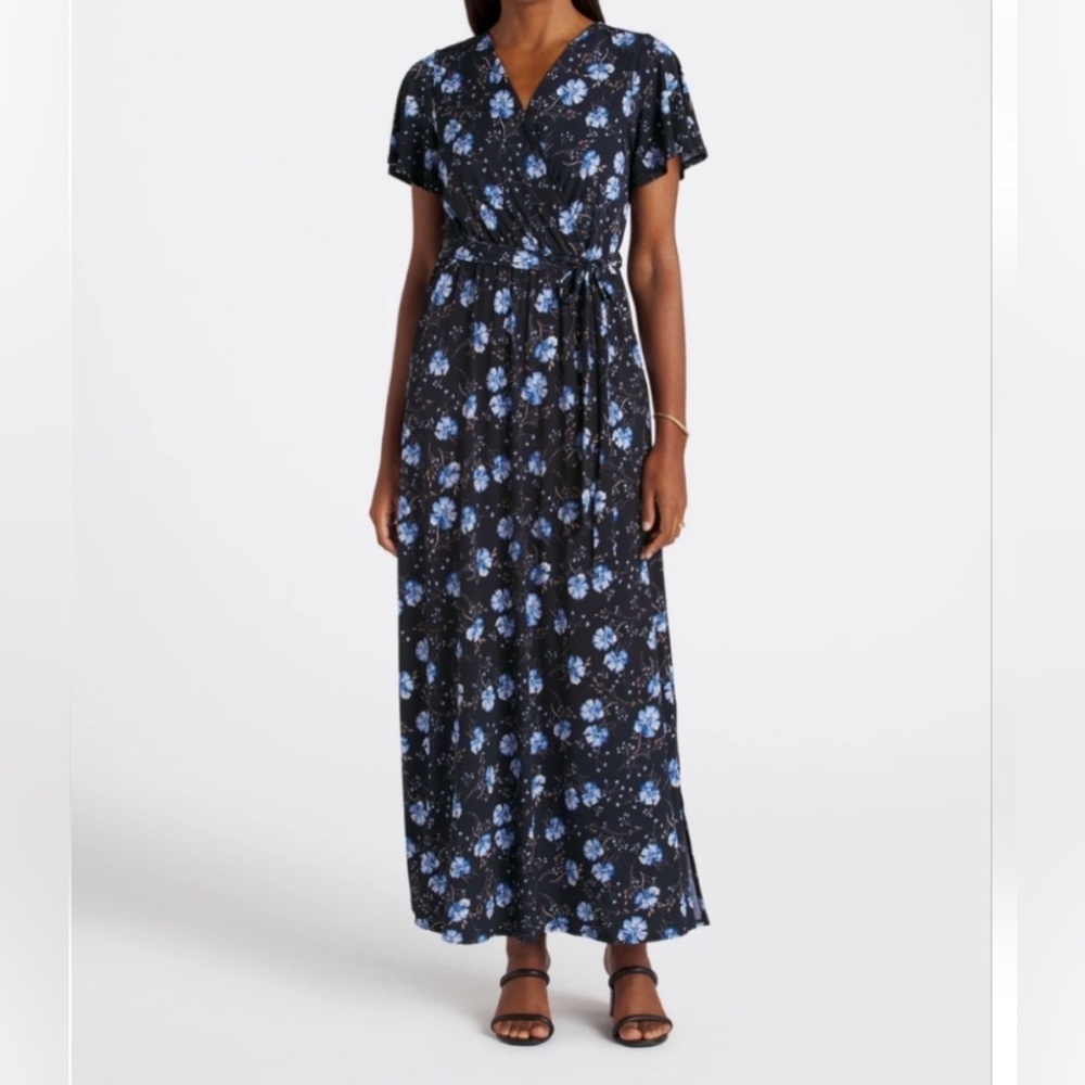 StitchFix Navy Blue Floral Kaileigh Aurelle Maxi Dress - stretch, sz x-small
